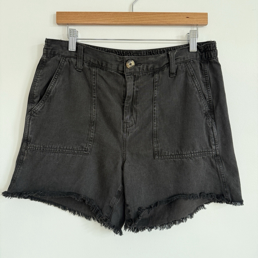 Aerie Black Frayed High Waisted Utility Shorts Womens Medium Lyocell Linen - Picture 1 of 9